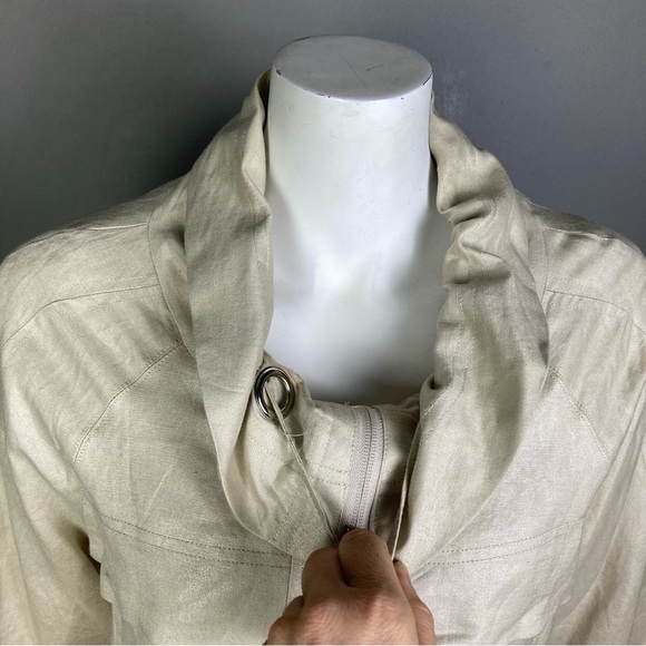 Sandro linen jacket size large neutral boxy spring nautical minimal relaxed crop - Picture 8 of 9